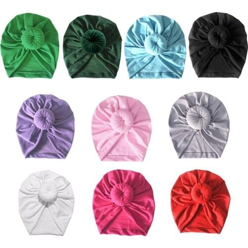 Newborn Baby Solid Colro Beanie Hat Elastic Knoted Decoration Cotton Infant Beanie Cap Multicolor Baby Kids Turban Hats