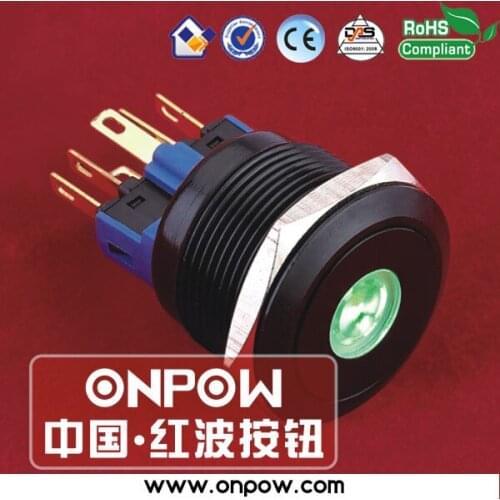 ONPOW 22mm black momentary dot illuminated pushbutton switch anti-vandal GQ22-11D/G/12V/A