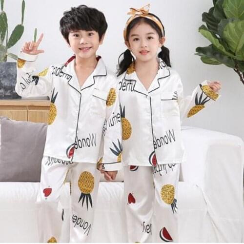 Brand Kids Baby Boys Girls Silk Satin Pajama Set Clothes Autumn Winter Button-Down Cute Animal Print Nightwear Outfit Homewear