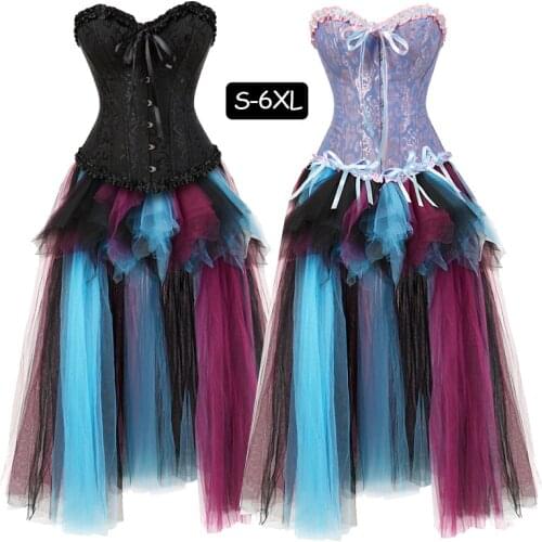 Sexy Gothic Corsets Dress Body Shapers Plus Size Corset Slimming Cinchers waist training Ruffles Gothic Skirt Halloween Costume