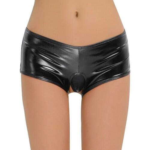 Women Sexy panties Back Hollow Out Lingerie Latex Thong Panties Faux Leather pvc Catsuit Clubwear ladies Erotic Hot Underwear