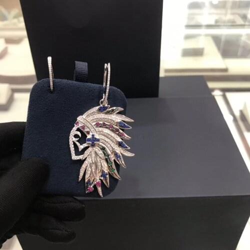 Hip Hop Style Earrings Chief Indian retro Design Earrings Asymmetric Micro-set Feather Earrings for women gift jewelry