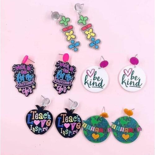 Symbol Geometric Colorful Fashion Dangle Earrings for Women Girls Shiny Glitter Powder Frosted Painted Printed Acrylic Earrings