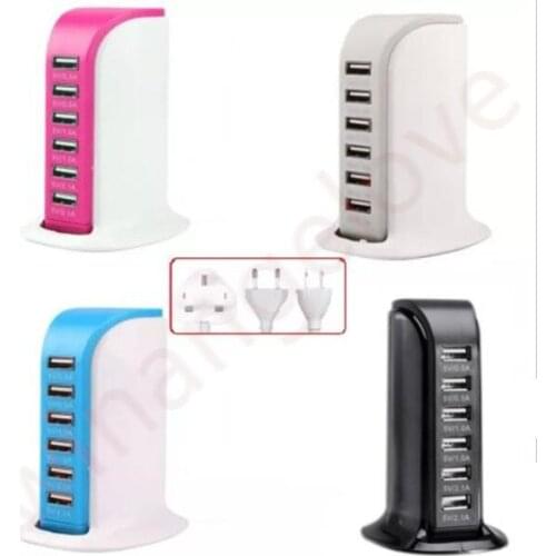 Universal Smart Vertical Socket Quick charge 6-Port USB Charging Station 30W 5V/6A USB Wall Charger EU UK US plug for iphone X 8