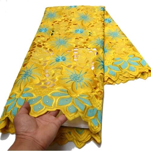 Jen 2021 High quality New design Handcut holed African Wedding lace fabric with stones embroidery swiss voile lace for dresses