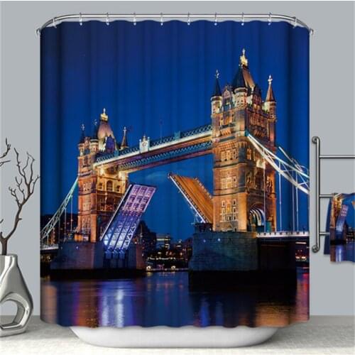 3D Printing Shower Curtain Luxury Night Bridge Bath Curtain Polyester Waterproof Window Curtains for Home Decoration Curtain