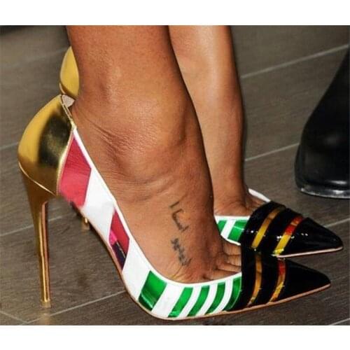 Ladies Transparent Multi-Color PVC Evening Prom Heels Sexy Patchwork Gold High Heels Dress Pumps Pointed Toe Models Shoes
