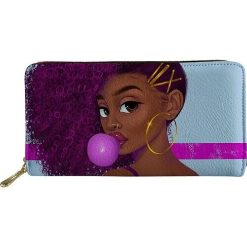 HYCOOL Purse Women African Black Girl Bubble Gum Printed Long Wallet for Teenager Girls Travel Zipper Money Clutch Woman Bag