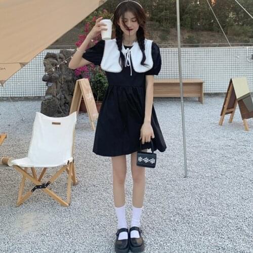 Sannian Sweet Princess Short-sleeved Bubble Sleeve Shawl Dress Women 2021 Summer New Thin Temperament Dresses Ladies Clothes