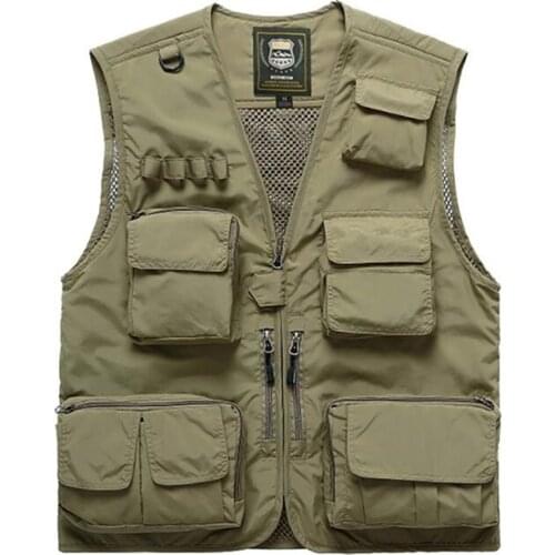 Fishing Vests Quick Dry Breathable Multi Pocket Mesh Vest Sleeveless Jackets Photography Hiking Vest M-5XL