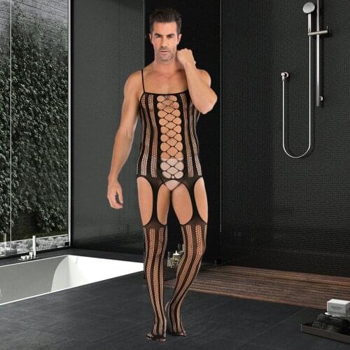 1PC Mens Sentiment Hollowed Out Black Sexy Perspective Net Intimates dessous sexy Mens open crotch pants Erotic clothing T3