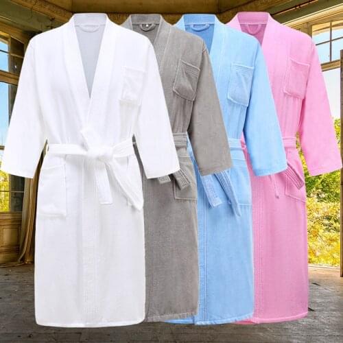 100% Cotton Bathrobe Kimono Terry Robes Lovers Hotel Sleepwear Plus Size Women Dressing Gown Men Solid Towel Robe Home Wear