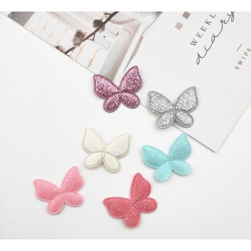 100Pcs 3*2.5CM Butterfly Glitter Patches Shiny Solid Color Hair Clip Accessory For Apparel Sewing Materials Garment Decoration
