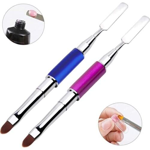 2Pcs 2 IN 1 Dual-Ended Nail Art Brush Stainless Steel Gel Nail Brush Tool for Acrylic Nails Extension UV Gel Nails Brush