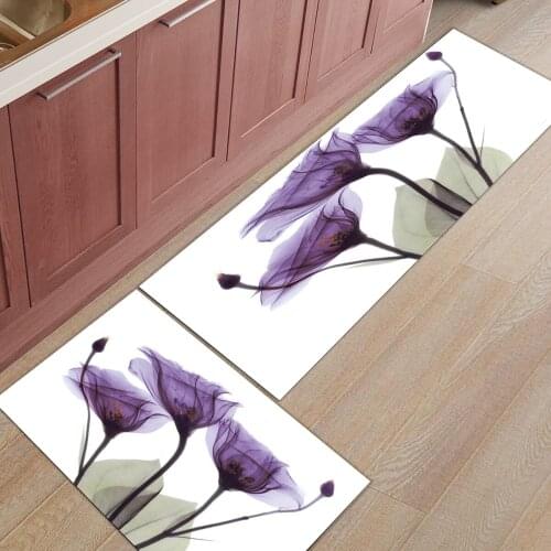 2Pcs/Set Purple Floral Modern Abstract Kitchen Accessories Door Mat Tapete Doormats Carpet Room Pad Floor Mats Home Rugs