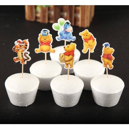 24pcs Disney Winnie the Pooh Cupcake Toppers Picks Kids Birthday Party Wedding Decoration cake Supplies Baby Shower Decorations