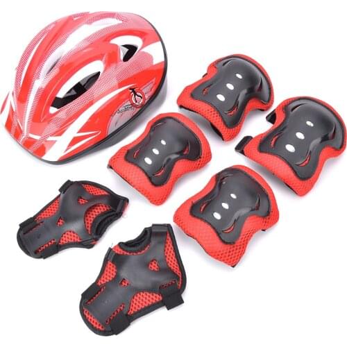 7pcs Helmet Knee Wrist Guard Elbow Pad Set Children Cycling Roller Skating Guard