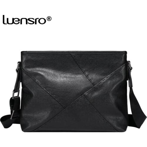 LUENSRO Brand 100% Genuine Leather Mens Crossbody Bag Casual Business Leather Mens Messenger Bag Vintage Men Shoulder Bag Male