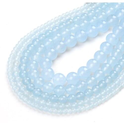 Natural Light Blue Chalcedony Jades Beads Round Loose Stone Beads For Jewelry Making DIY Bracelet Accessories 15''4/6/8/10/12mm