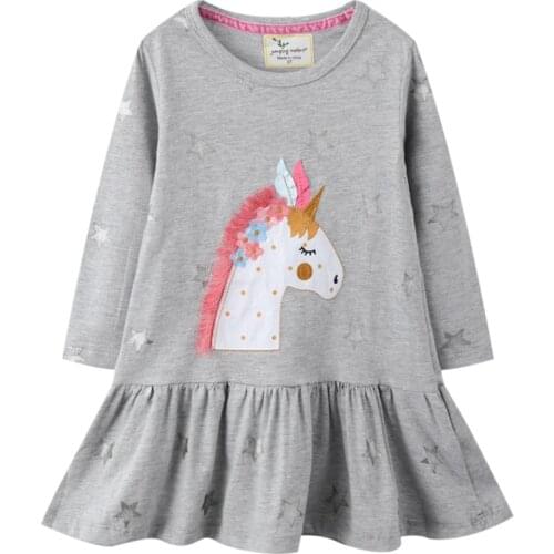 Kids Frocks 2021 New Autumn Baby Girls Clothes Brand Dress Toddler Cotton star unicorn applique tassels Dress for Kids 2-7 Years