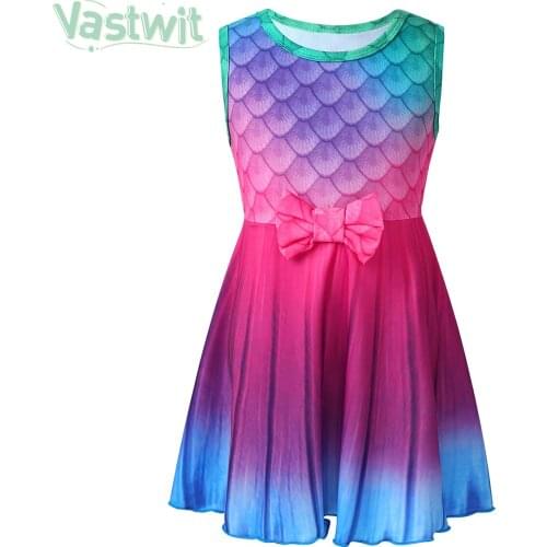 Kids Mermaid Tutu Dress Fish Scales Print Mermaid Dresses For Girls Hallowmas Party Princess Dress Children Clothing Vestidos