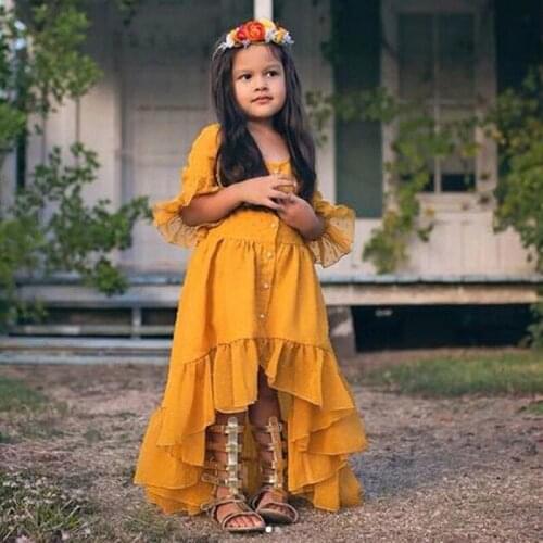 Kid Baby Girl Boho Beach Dress Half Sleeve Party Princess Ruffle Summer Dress