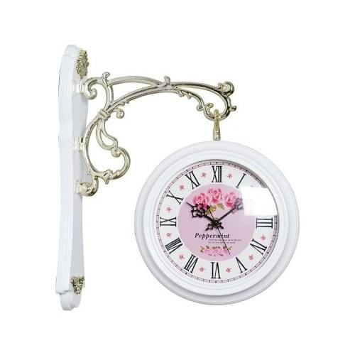 Double Sided Round Wall Mount Station Clock Garden Vintage Retro Home Decor Plastic Frame + Glass Dial Cover for Christmas Zen