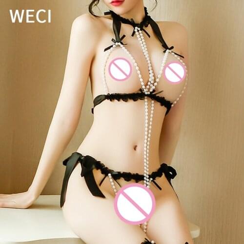 WECI Cosplay Sexy Erotic Woman Hot Outfit Cat Maid Uniform Temptation Sex Slave Lingerie Sexual Bondage Traction Pearl Rope Suit