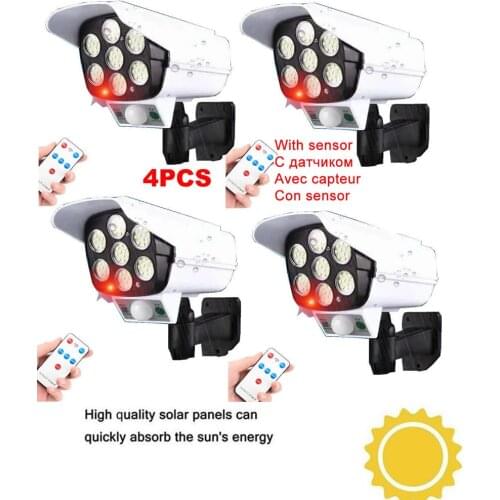 4pcs remote solar fake monitor dummy camera Outdoor Lights LED Light PIR Motion Sensor Garden Lamp Waterproof Sunlight Street La
