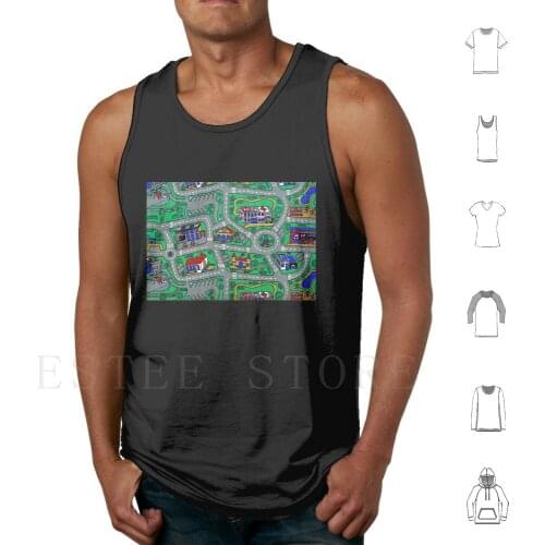 Retro Town Rug Design Tank Tops Vest Kids 2000 2000S Retro Throwback 90S 1990S Toys City Town Roads Cars Children Rug