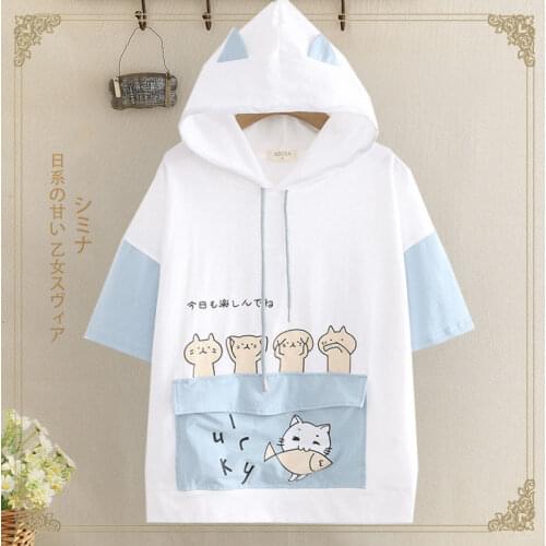 New Girl Goth Autumn And Summer Korean Style Loose Hoodie Kawaii Ears Japanese Style Harajuku Lolita Cosplay Hooded