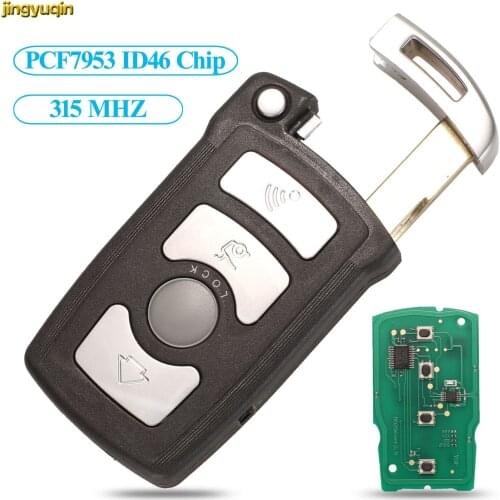 Jingyuqin Remote Key 315MHZ PCF7953 ID46 Chip For BMW 7 SERIES E65 E66 4 Buttons Keyless-Go CAS1 System HU92 Uncut Blade