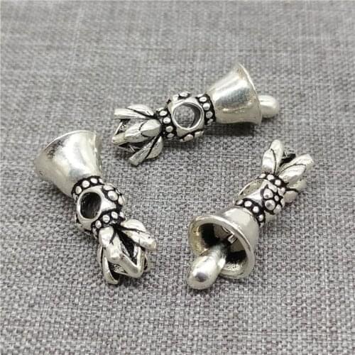 3 Pieces 925 Sterling Silver Double Dorje Bell Shape Beads for Bracelet