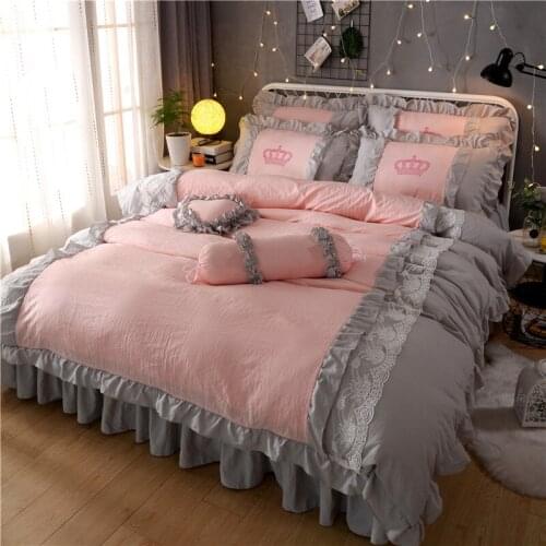 Purple Pink Red Lace Princess Bed Cover Set Thick Fleece Winter Wedding Bedding Set Full Queen King Size Duvet Cover Bed Sheet