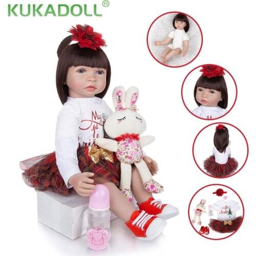 KUKADOLL 24Inch 60CM Fashion Cute Reborn Girl Doll Wig Hiar Cloth Body Reborn Baby Doll Toys Christmas Gifts For Childrens