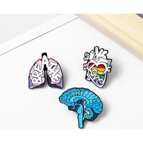 Lung heart brain Organ Brooch Enamel Pin Badge Lapel Pins Skull Medical Human body organs Metal Brooches Jewelry Gifts Spille