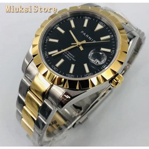 Parnis 39mm Mens TOP Luxury Waterproof Watch Gold Case Sapphire Crystal Date Window Luminous Automatic Mens Watch Luxury Gift