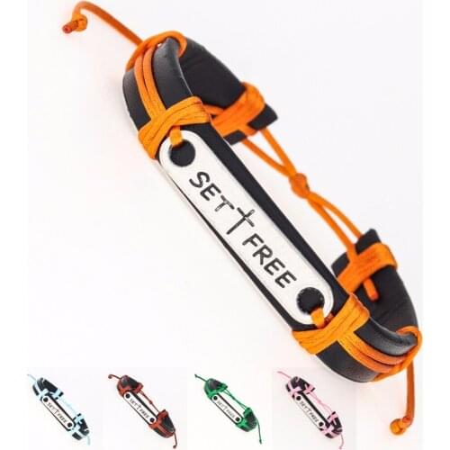 Set Free Letters Antique Silver Color Charm Braclet For Couple PU Leather Men/Women Bracelets Male Adjustable Length Jewelry