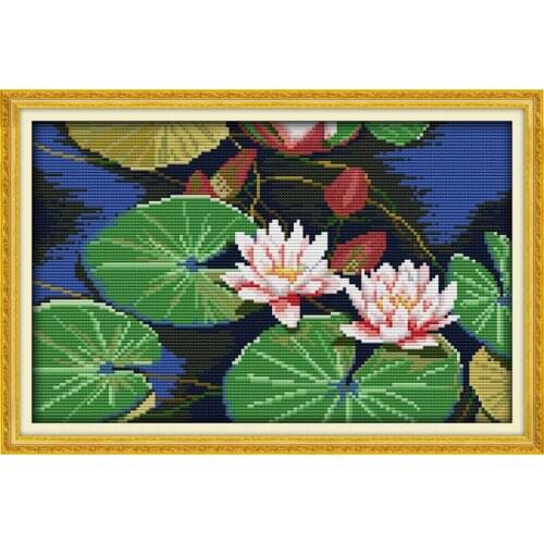 Water Lily Flower Cotton Canvas Cross Stitch Kits 100% Accurate Printed Embroidery DIY Handmade Needle work Wall Home Decor