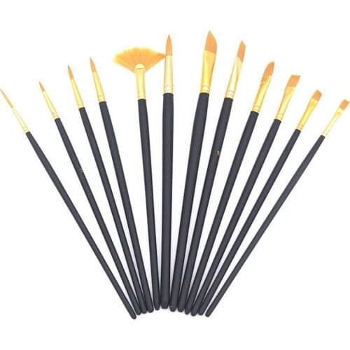 12Pcs Paint Brushes Set Nylon Hair Painting Brush Variety Style Short Rod Artificial FibeOil Painting Brush Pen Art Supplies