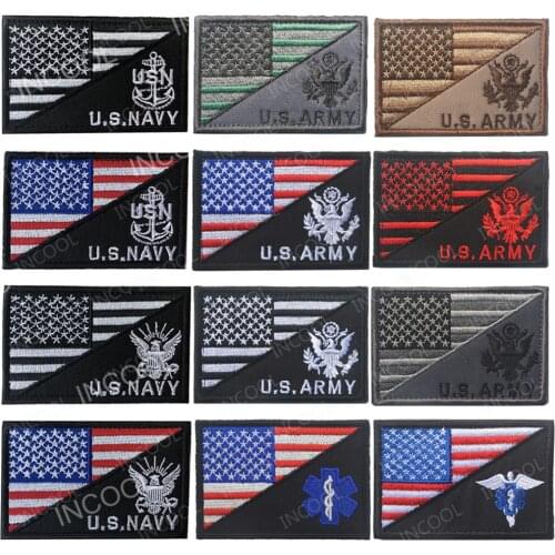 US Flag w/ NAVY ARMY Embroidery Patch USA American Flag Patch Tactical Bird Emblem Badges Embroidered Patches For Clothing Cap