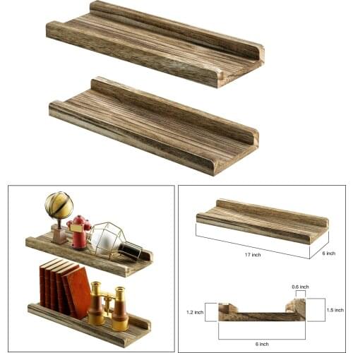 2pcs Rustic Wood Floating Shelves Farmhouse Wooden Wall Shelves for Bathroom Bedroom Living Room Kitchen Office