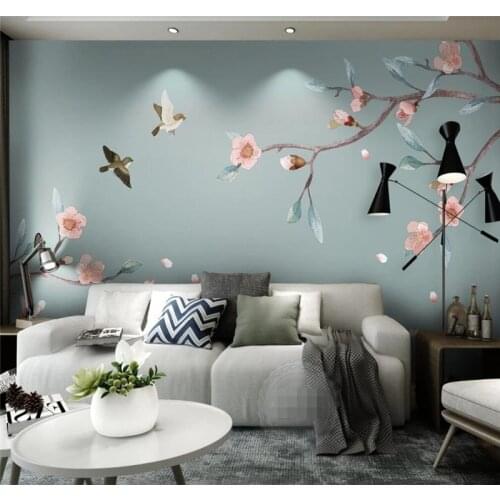 XUE SU Large custom home decoration wallpaper mural new Chinese style hand-painted flowers and birds background wall