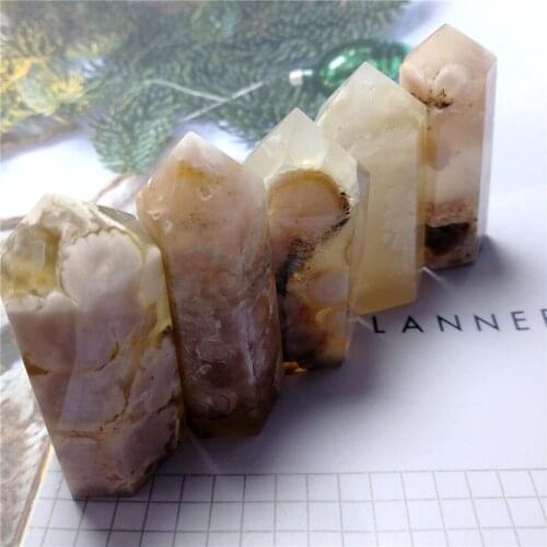 Bulk Natural Crystal Flower Agate Quartz Point Healing Stone Hexagonal Prisms Obelisk Wand Treatment Stone DIY Gift