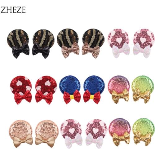 5Pairs 2021New Arrival 2.8" Sequins Mouse Ears Hairpins Handicraft DIY Accessories For Girl Ponytail Princess Hair Clips