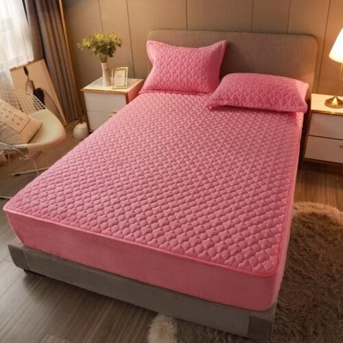 Solid Color White Thicken Warm Quilted Plush Mattress Cover Soft Smooth Anti-Mite Velvet Bed Cover Not Including Pillowcase