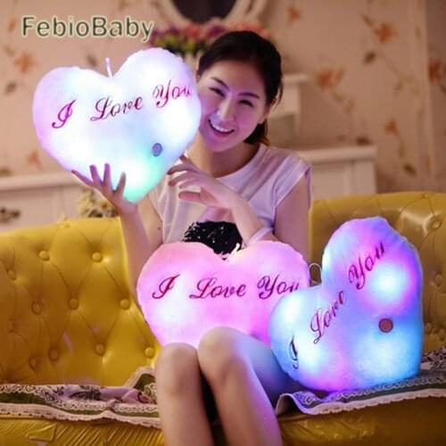 Creative Heart Shaped Pillow Plush Light Up LED Toys Glowing Toys With English Letter Lovers Gift for Girl Friend Stuffed Pillow