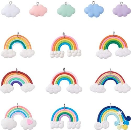 Pandahall 28pcs/set Resin and Polymer Clay Pendants Charms Cloud Rainbow for Jewlery Making DIY Bracelet Necklace Key Chain