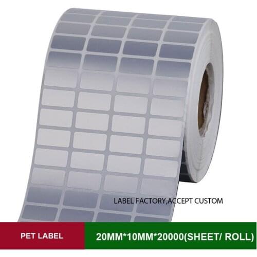 Quad row 20*10mm*10000sheets PET thermal transfer labels for the product mark of security, certification