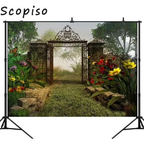Scopiso Vinyl Photography Background Fairy Tale Door Butterfly Flowers Computed Printed Children Backdrops Photo Studio Prop
